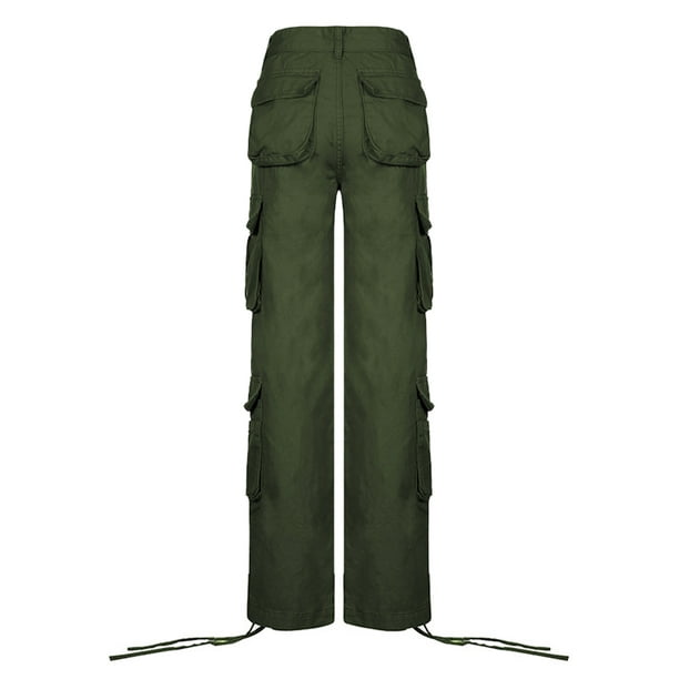 Women Casual Cargo Pants, Adults Loose Solid Color Zipper Trousers with Pockets  Khaki 