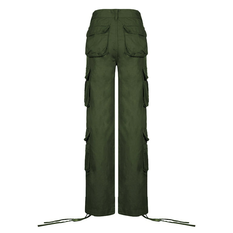 nsendm Female Pants Adult Comfortable Business Casual Pants for Women  Drawstring Low Waist Cargo Pants Baggy Straight Women Pants Casual(Green, S)