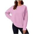 thumbnail image 2 of Savings Up to 50% off Women's Ladies' Fashionable Casual Solid Color Long Sleeved Round Neck Sweatshirt with Pocket Pink S, 2 of 9
