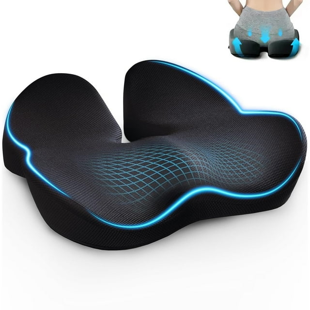 Cojin de Memory Foam para Asientos,Cojin de Asiento Ergonómico para Silla de Oficina,Alivia los Dolores de Espalda,Cóccix y Ciática,Funda de Silla Extraíble,Adecuado de Oficina,Coche,Hogar(Negro)