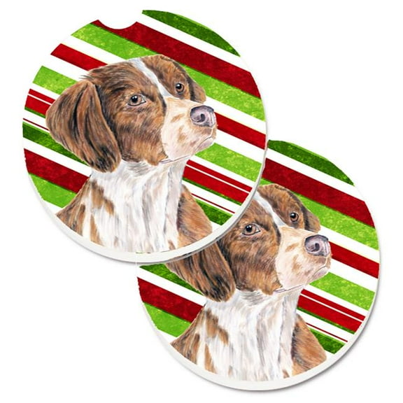 Brittany Candy Cane Holiday Christmas Set of 2 Cup Holder Car Coaster