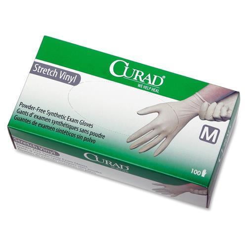 CUR8225R Curad Stretch Vinyl Exam Gloves Medium Size Latexfree