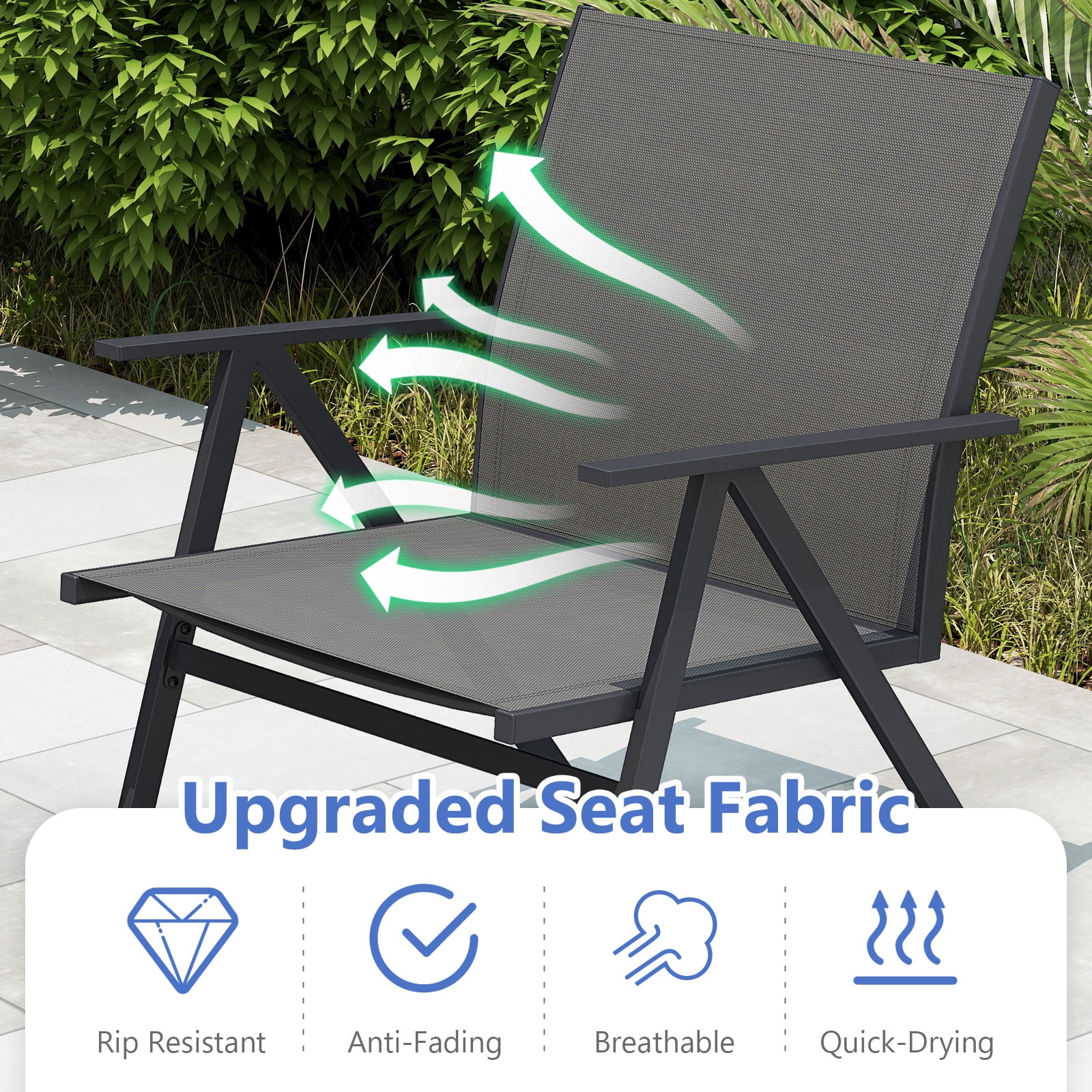 Topbuy Patio Chairs Set of 4 Outdoor Lounge Leisure Armchair w/ Sturdy Metal Frame & Breathable Seat Back