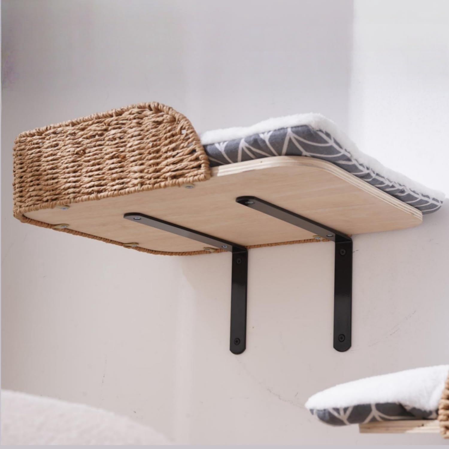 Wall Mounted Cat Bed Perch 12.6“ x 16.5” 2-Pack Wooden Shelves with Washable Pillow Cushions