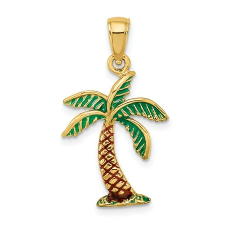 Gold Enamel Palm Tree - 14k Yellow Gold Enamel Palm Tree Charm Pendant