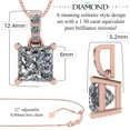 thumbnail image 3 of Silver CZ Princess Cut Solitaire Pendant-4 Prongs-6.0mm-1.50ct Equivalent Diamond Weight-Rose Gold Plated, 3 of 7