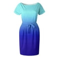 thumbnail image 4 of Robe d'Été Décontractée pour Femmes, Robe Dégradée à Taille Rétractable, Col Rond, Manches Courtes, Robe d'Été Aguichant en Liquidation, 4 of 4