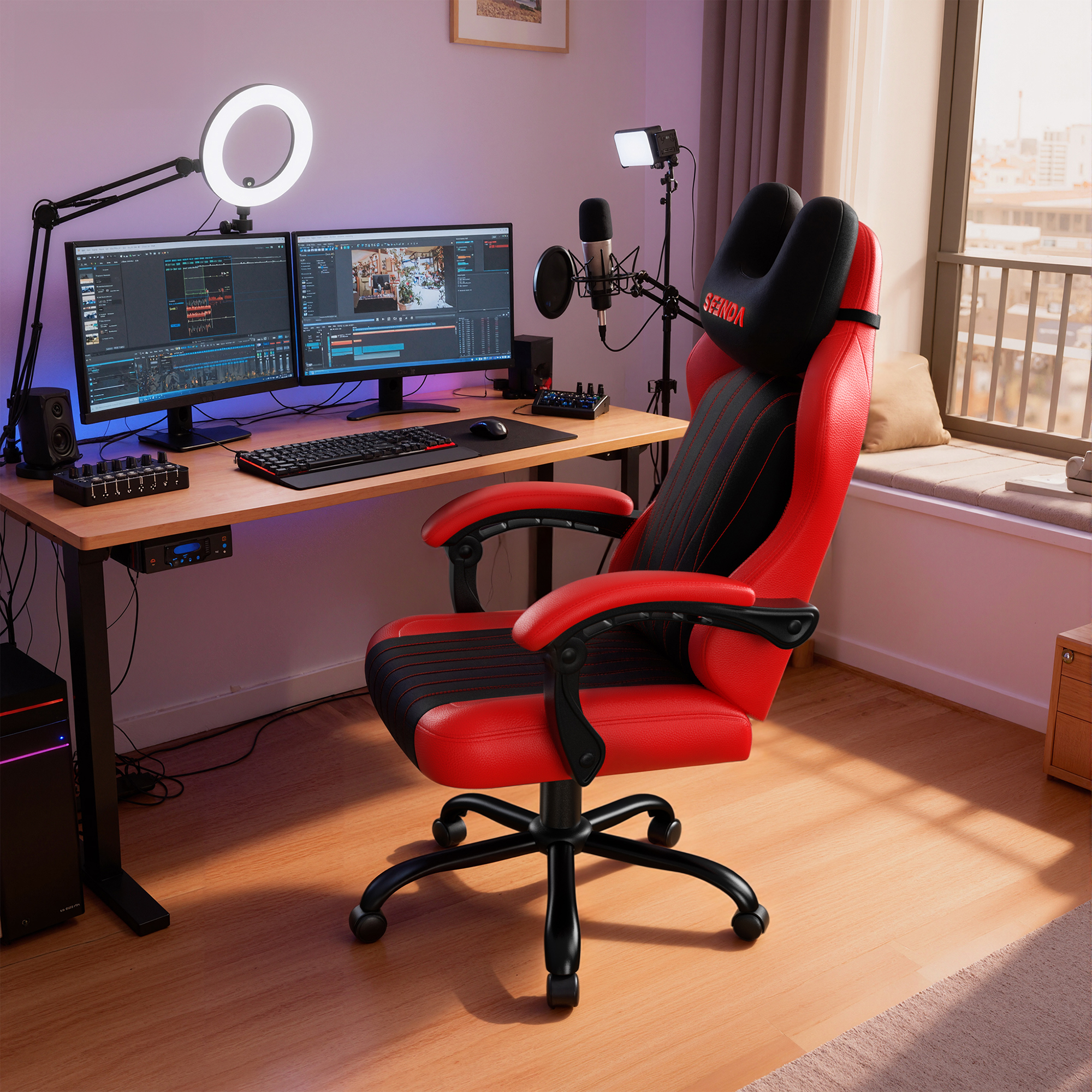 Seenda Gaming Chair, Fabric Comfy Video Gaming Chair, High Back Computer Chair, Adjustable Swivel Office Desk Chair with Headrest and Lumbar Support