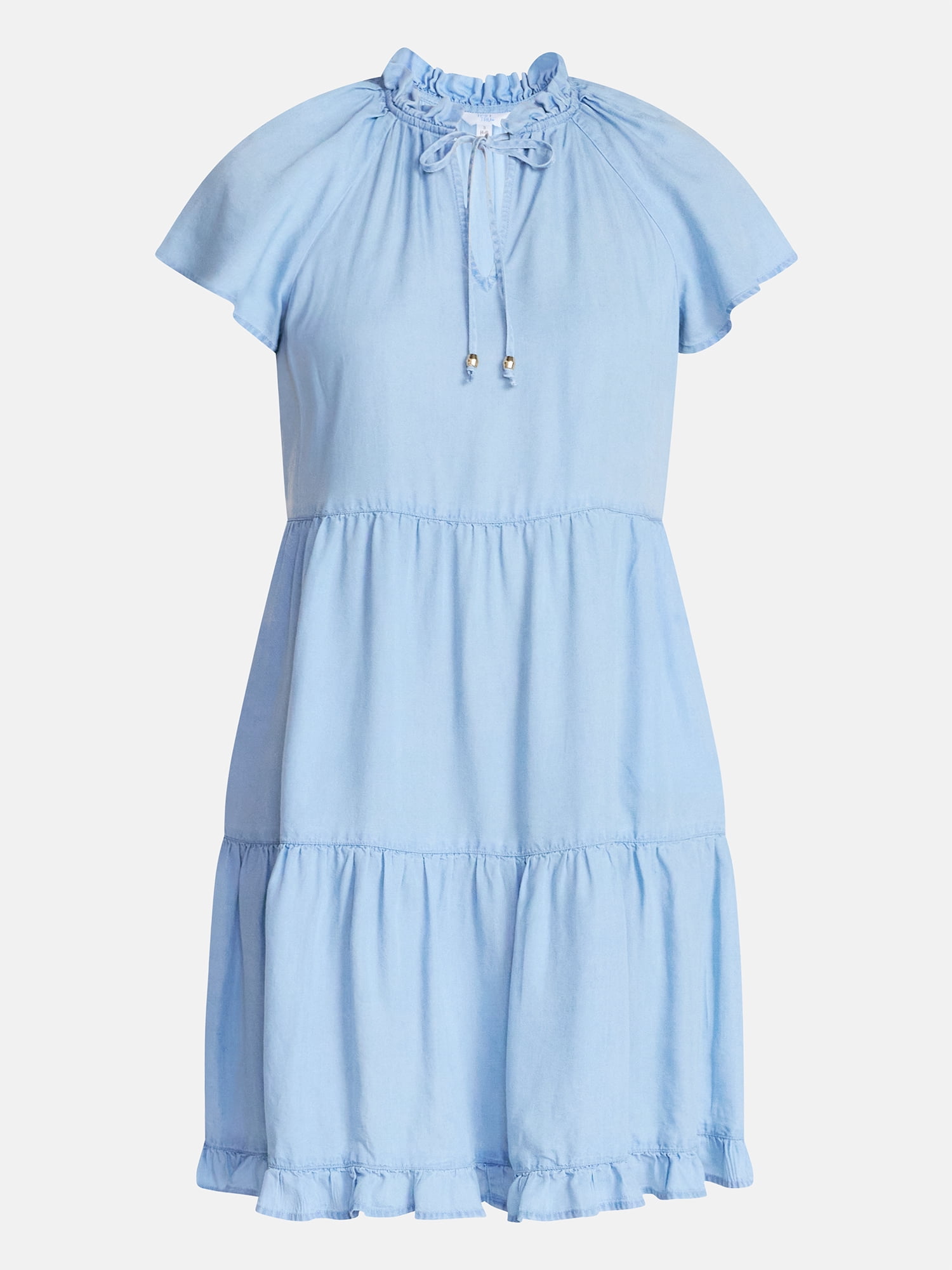 Time and Tru Women's Tiered Mini Dress with Flutter Sleeves, Sizes XS-XXXL
