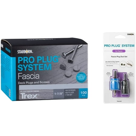 

Pro Plug System for Fascia Plug & Screw Kit - Trex Fascia Plugs & Epoxy Coated Carbon Steel Screws- #10 x 1-7/8 T-20 Star Dr- 100 Pieces and Fascia Plug Tool Set (Foggy Wharf)