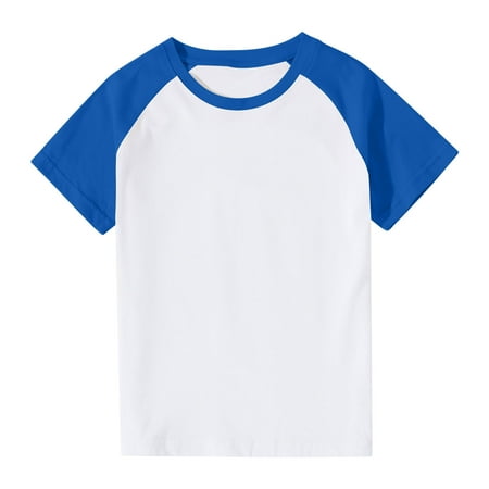 Lilgiuy Baseball Shirt for Toddler Boys Girls Raglan T-Shirt Summer Casual Patchwork Short Sleeve Round Neck Breathable Soft Blouses Tops for Sport School Outdoor Activities (Blue 9-10 Years)