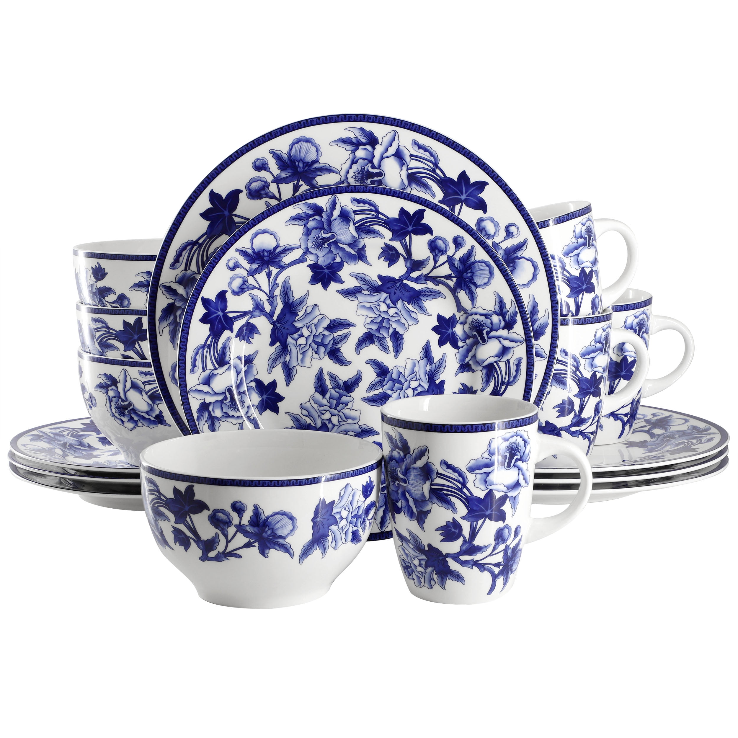 Elama Rustic Birch 16 Piece Elegant Stoneware Dinner Dish Set in