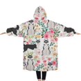 thumbnail image 2 of Oversized Wearable Blanket Hoodie,Husky Dog Flower Floral Sherpa Blanket Hoodie with Super Pockets,Super Warm Fuzzy Pullover for Women & Men, 2 of 6