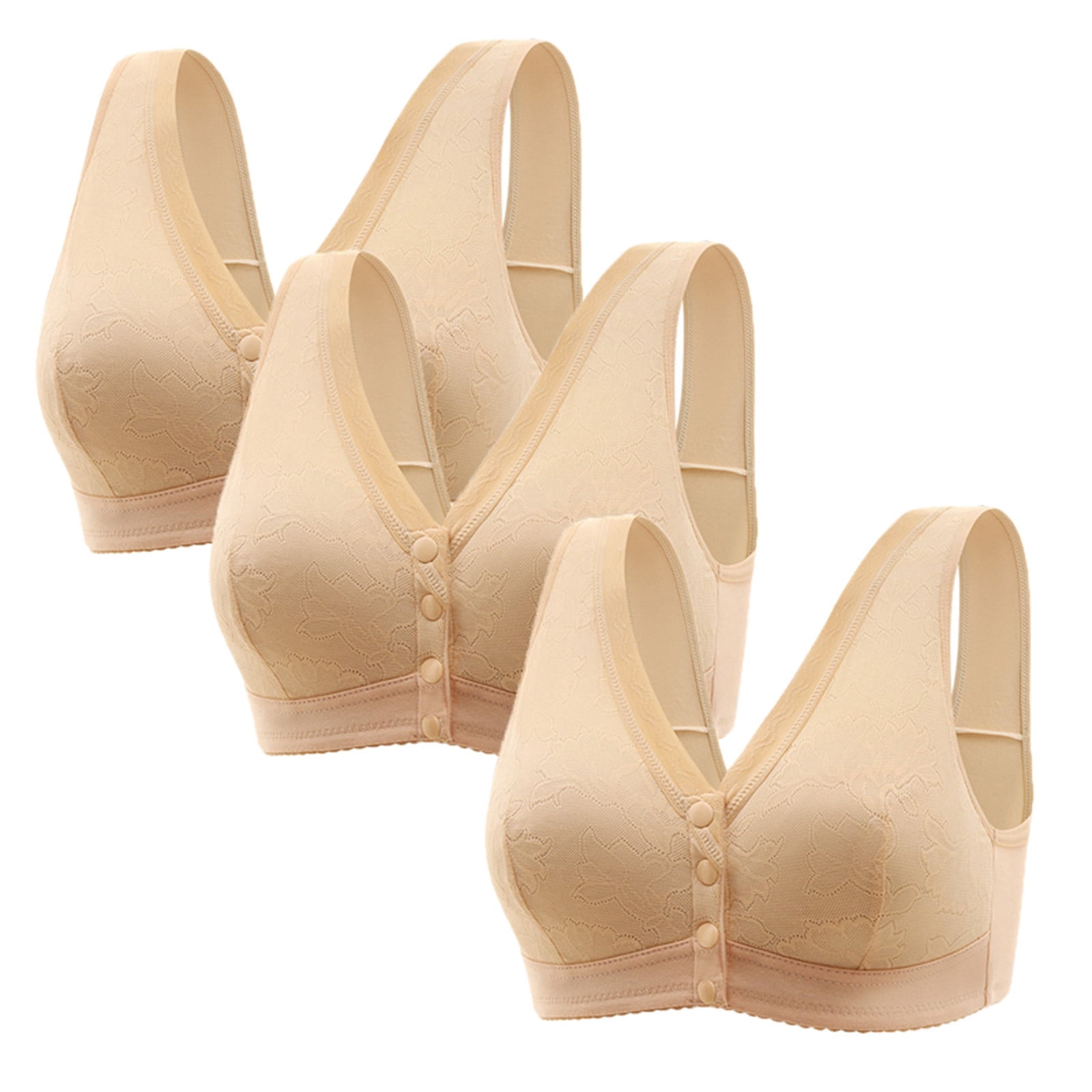 Soutien-gorge à Fermeture Avant - Grande Taille - Sans Armatures - Bretelles Transparentes - Couleur Marron Clair - Pour Quotidien - 3