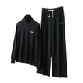 thumbnail image 3 of Women's High Neck And Embroidered Casual Top Wide Leg Pant Suit Women Dressy Pants Work Outfit Womens Evening Dress Pants Jumpsuits for Women Wide Leg Women Dress Suites Women Pantsuits for Work, 3 of 3