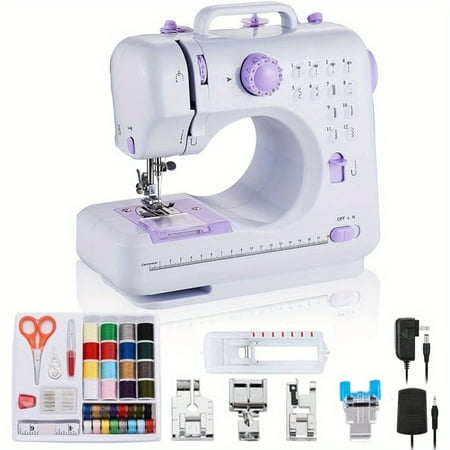 Portable Mini Electric Sewing Machine – 12 Built-in Stitches, 2-Speed Control, Foot Pedal Operation, Built-in Light, Storage Drawer & Complete Sewing Kit – Perfect for Beginners & Home Use