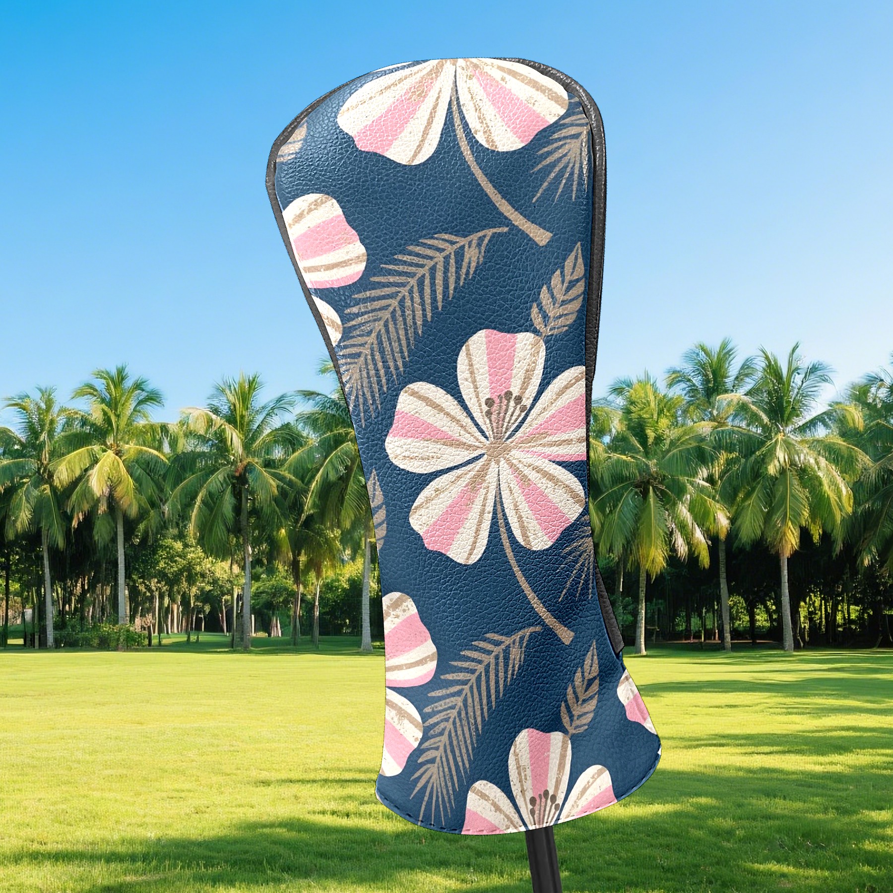 Golf Club Covers, Blue Floral Premium PU Leather Driver Hybrid Putter Head Covers with Velvet Lining, Waterproof Golf Gifts for Men Women