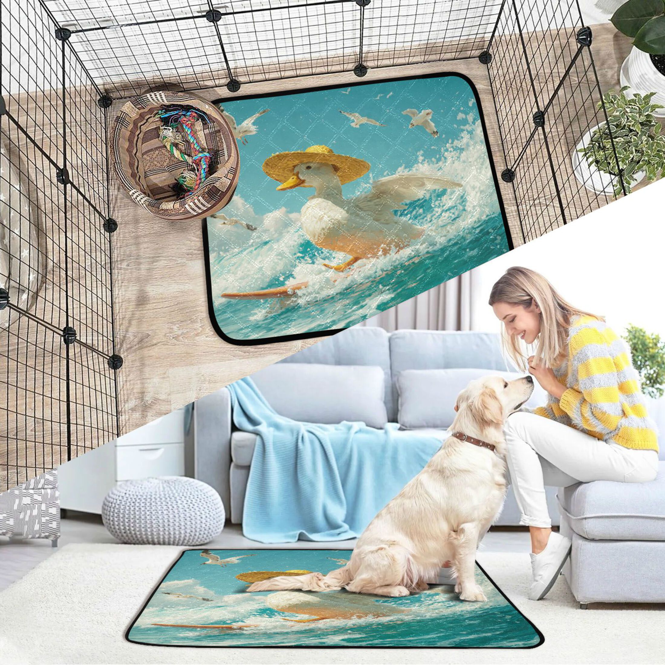 Qxltty White Duck Cat litter Pads Pet Set of 2 Diaper Mats Center Anti-leakage Layer Absorbent Soft and Comfortable