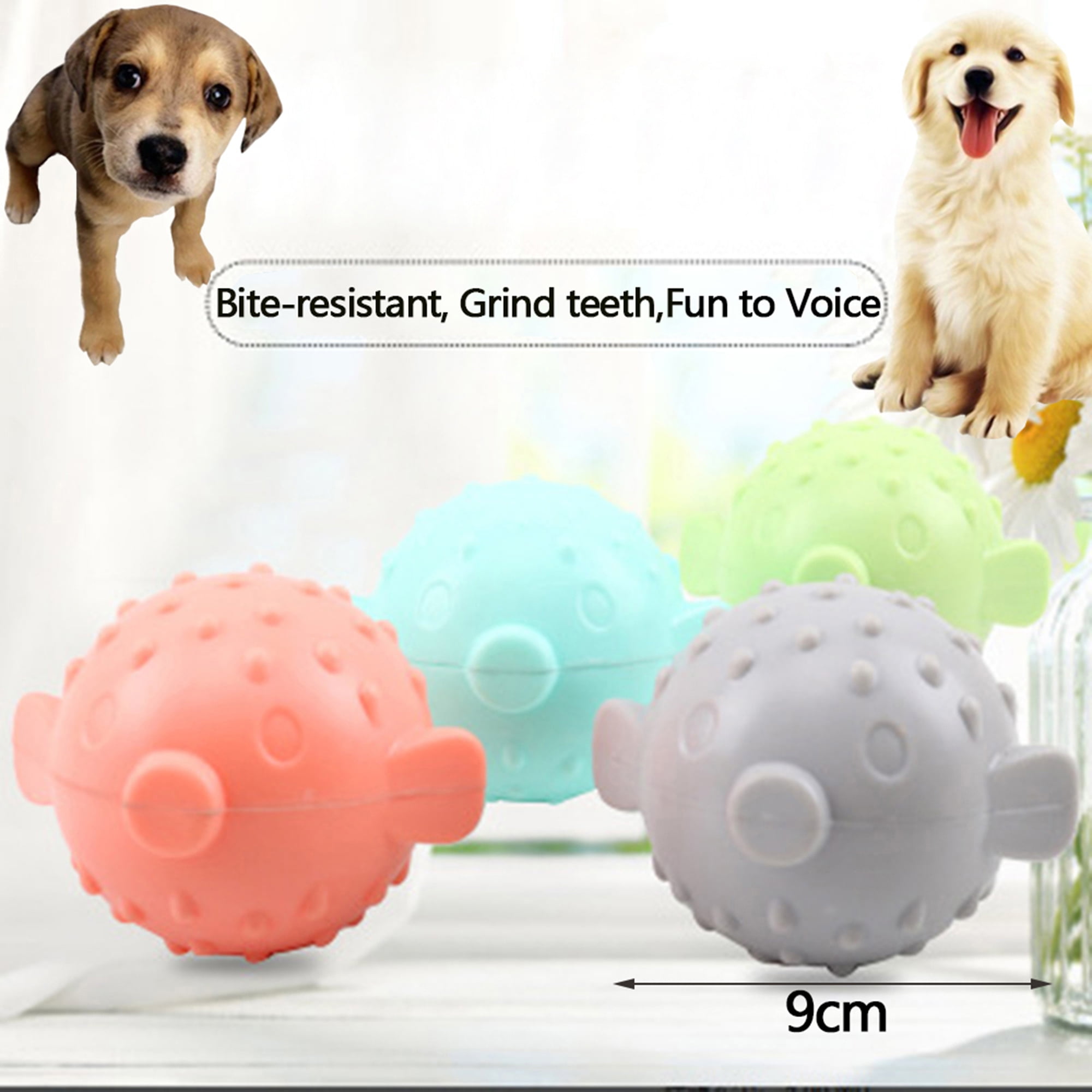 Treat Ball Pet Dog Toy Smile With Teeth Grinding Chew Sound Funny Playing JG FD