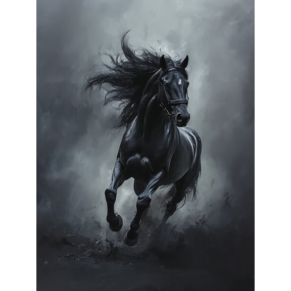 Qisvanset Majestic Black Horse Galloping Canvas Wall Art, 15.75x11.81 Inch, Dramatic Equine Art for Living Room, Office, Man Cave Decor