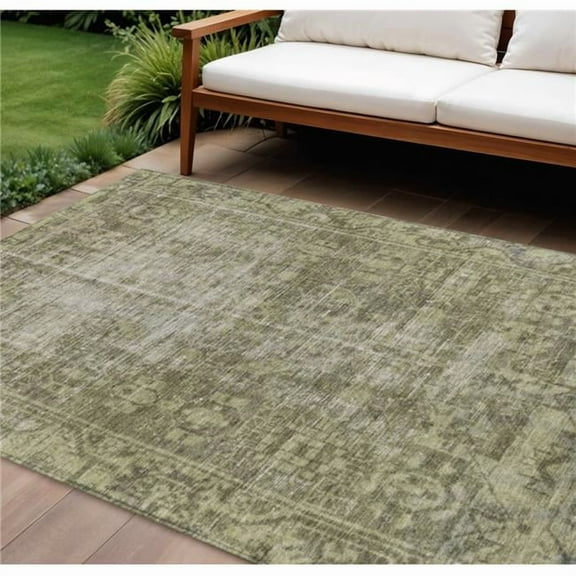 HomeRoots 607569 8 x 10 ft. Olive Green Oriental Washable Indoor & Outdoor Rectangle Area Rug