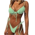 thumbnail image 2 of WREESH Women Threaded Cloth Pure Color Pleated Lace Bikini Push-Up Swimsuit Set, 2 of 8