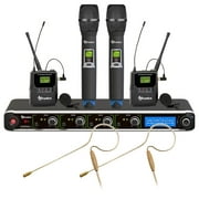 AVTronics Pro 200 Channel UHF Wireless Mic Systems | 2 Handheld Mics, 2 Lapel with 2 Pro Ear-worn Mics and Rack Mount Ears | Crystal Clear Sound