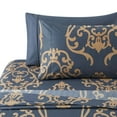 thumbnail image 3 of Marina Decoration Ultra Soft Silky Deep Pocket Rich Printed Bedding Rayon from Bamboo All Season Sheet Set with Pillowcases, Gold Damask Navy Blue Pattern, 3 of 7