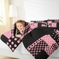 thumbnail image 4 of Manfei Romantic French Dots Queen Comforter Set,Geometric Circles Buffalo Bedding Sets,Girl Pink Black Bedding Comforter Set,Microfiber Bedroom Decor Reversible,3pcs, 4 of 8