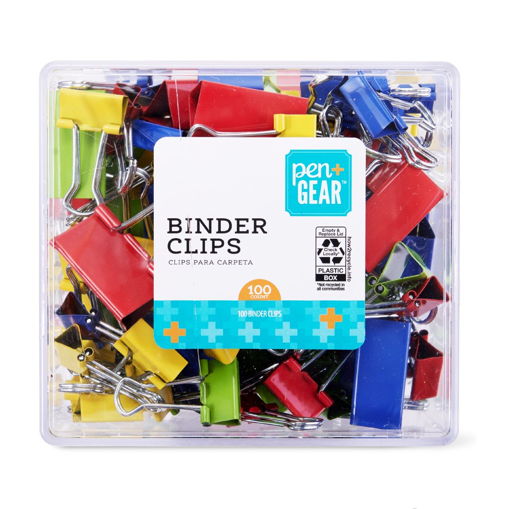 Pen + Gear Binder Clips, Assorted, 100 Count