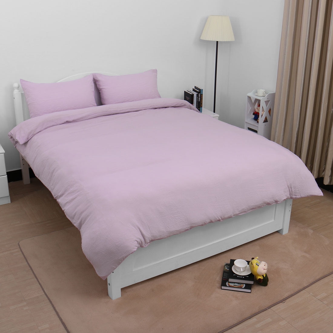 Solid Washed Cotton 3Piece Duvet Cover Set Bedding Sets Single,Double