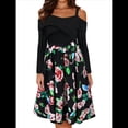 thumbnail image 2 of Vestido Floral de Corte A, Larga, Hombros Descubiertos y Corte Entallado para Mujer, y Otoño Negro L, 2 of 8