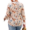 thumbnail image 2 of Cuteduck Women Plus Size Printed Tunic 3/4 Sleeve Fall Pleated Round-neck Casual Loose Ruffled Top 1X-5X, 2 of 9