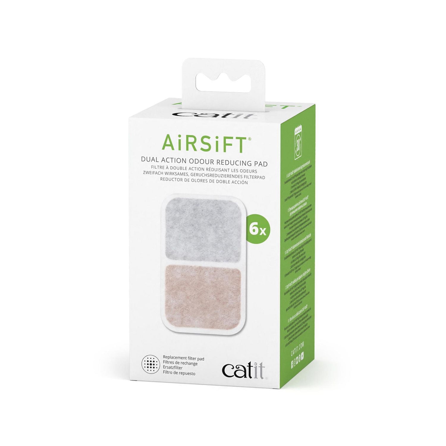 Catit Airsift Dual Action Cat Odor Reducing Pad for Cat Litter Boxes, 6 Pack