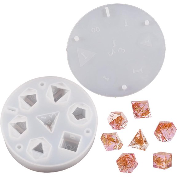 Dice ResinMolds, Dice Epoxy Resin Molds with 7 Standard Polyhedral Stereoscopic Dice Cavities, Silicone Mold for DIY Dices Making, Table Board Game Lovers Gift(White)