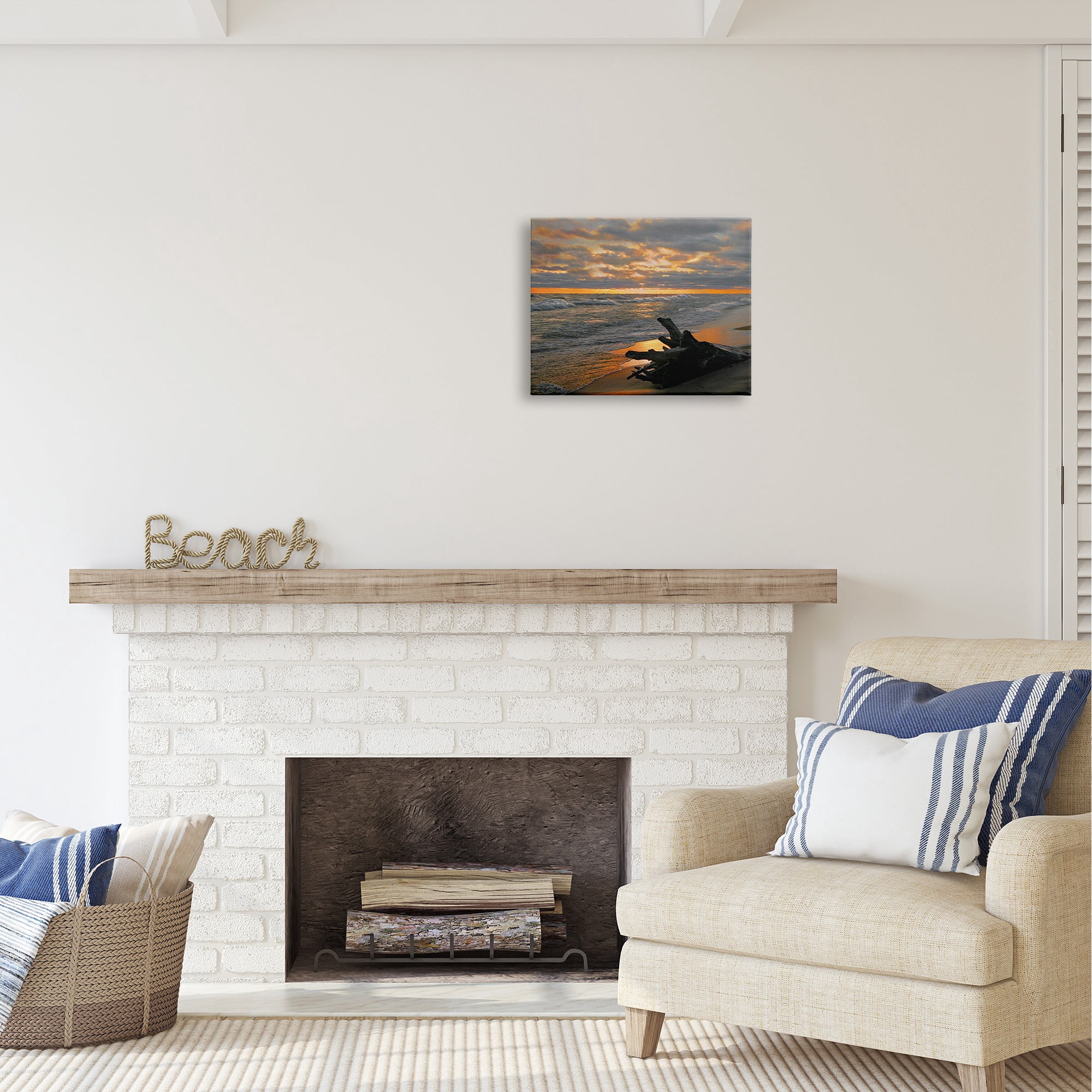 Stupell Industries Driftwood at Sunset Landscape Photography Gallery Wrapped Canvas Art Print Wall Art, 20 x 16