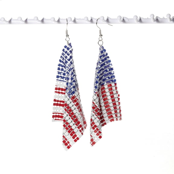 QIQUWOHUL 2023 New Independence Day Earrings Red Blue Aluminum Handwoven Earrings US Flag Pendant Earrings