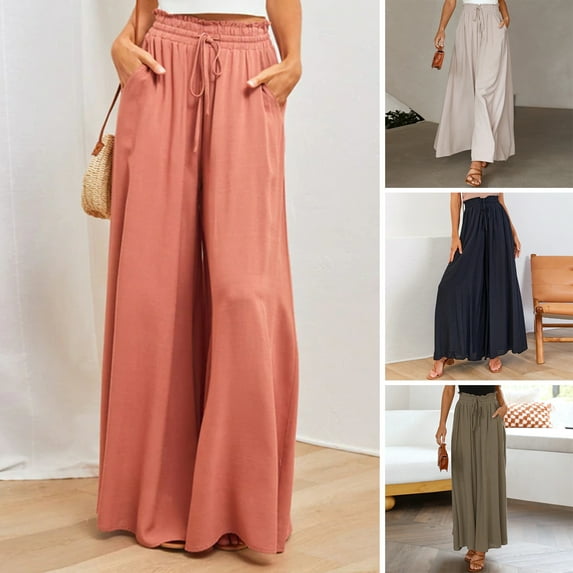 Dream Lifestyle Women Pants Skirt Solid Color Long Loose Type Wide Leg Shirring Women Trousers Daily Clothes