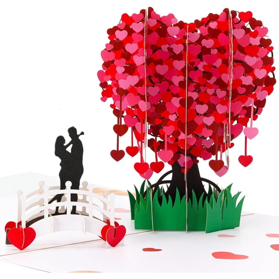 Pop Up Anniversary Cards, 3D Love Tree Valentines Day Cards, Pop Up Wedding Birthday Gift Card for Her Women Wife Girlfriend