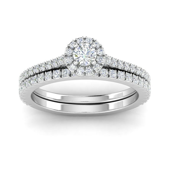 Certified 5/8ctw Diamond Halo Bridal Set Engagement Ring in 10k White Gold (G-H, I2-I3)
