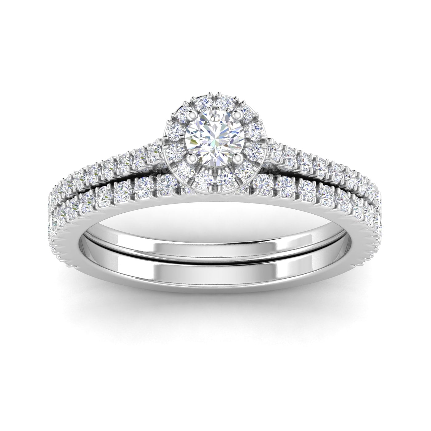 Certified 5/8ctw Diamond Halo Bridal Set Engagement Ring in 10k White Gold (G-H, I2-I3)