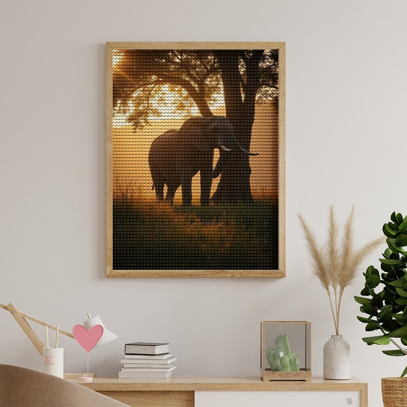 Diamond Art Kits for Adults, Elephant At Sunset Under Tree 5D Diamond Painting Kits for Adults Beginners, DIY Full Drill Diamond Painting, Gem Art and Crafts 12x16