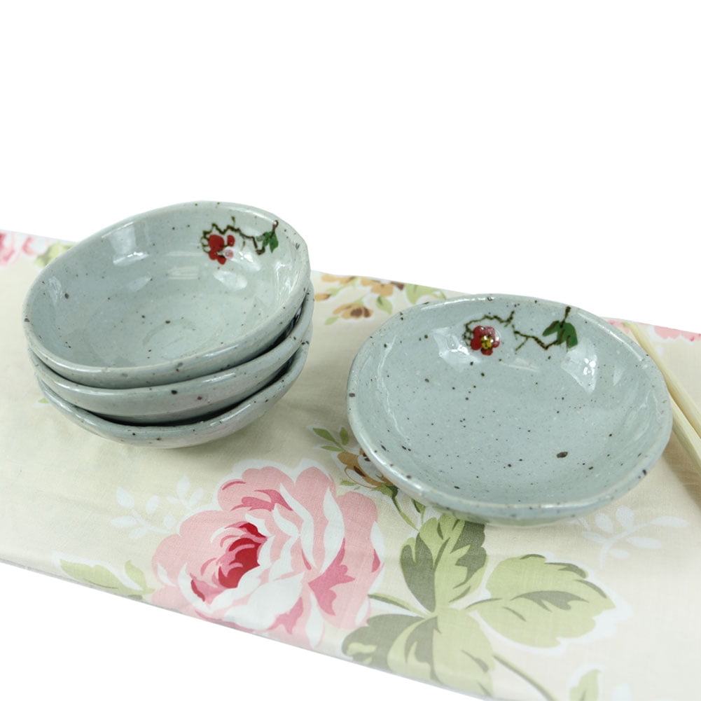 3.75 in Handmade Condiment Relish Dish Glazed Ceramic Dip Saucer Sauce Tray The Elixir Eco Green Set of 4