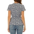thumbnail image 3 of INSPIRE CHIC Women's Floral Print Short Sleeves High Waist Tie Neck Peplum Top M Dark Blue, 3 of 6