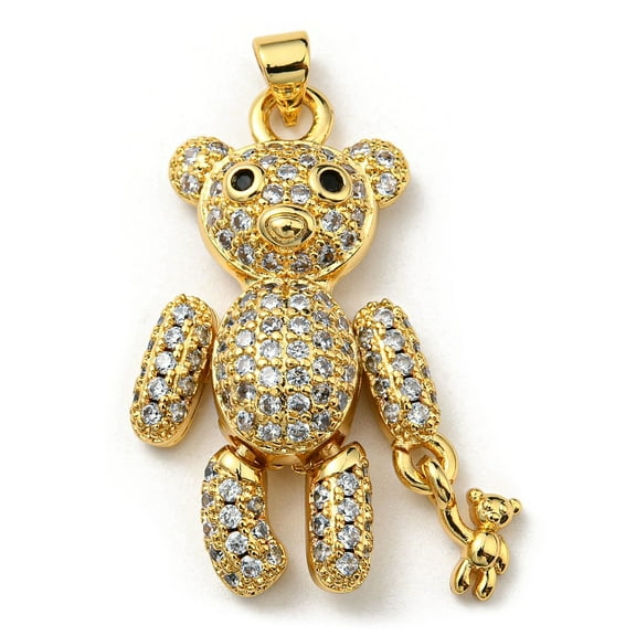 Brass with Cubic Zirconia Pendants Long-Lasting Plated Lead Free & Cadmium Free Bear Real 18K Gold Plated 34.5x19x7mm Hole: 4.5x3.2mm
