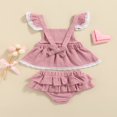 thumbnail image 3 of Baby Girl Dress Set Lace Hem Decor Ruffle Suspender Skirt Matching Elastic Waist Shorts Green 3-6 Months, 3 of 6