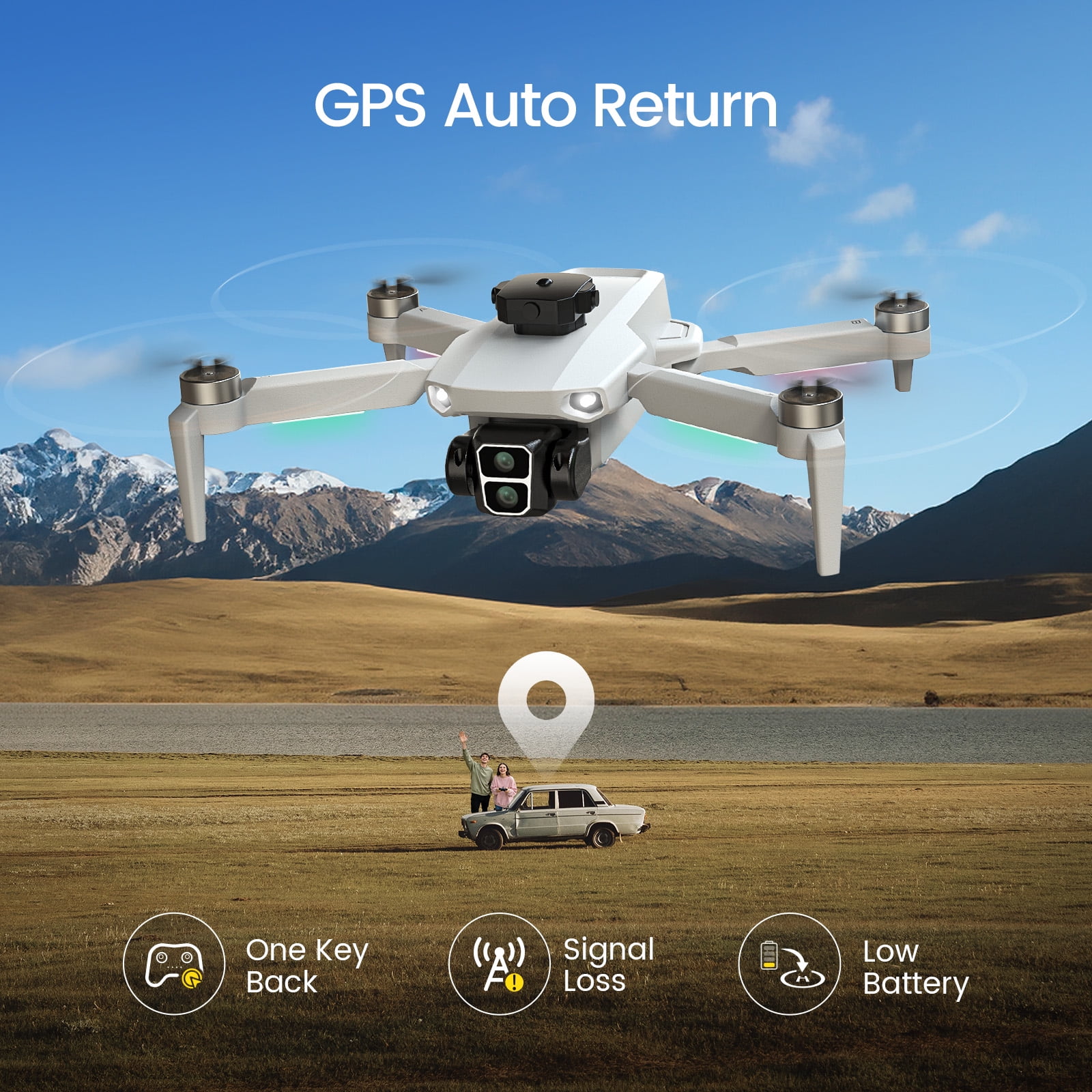 Foldable Drone Built-in LCD Screen on Remote, Wefone L106 GPS Drones with Camera for Adults 4K, Lightweight, Under 249g, 2 Batteries, Gray