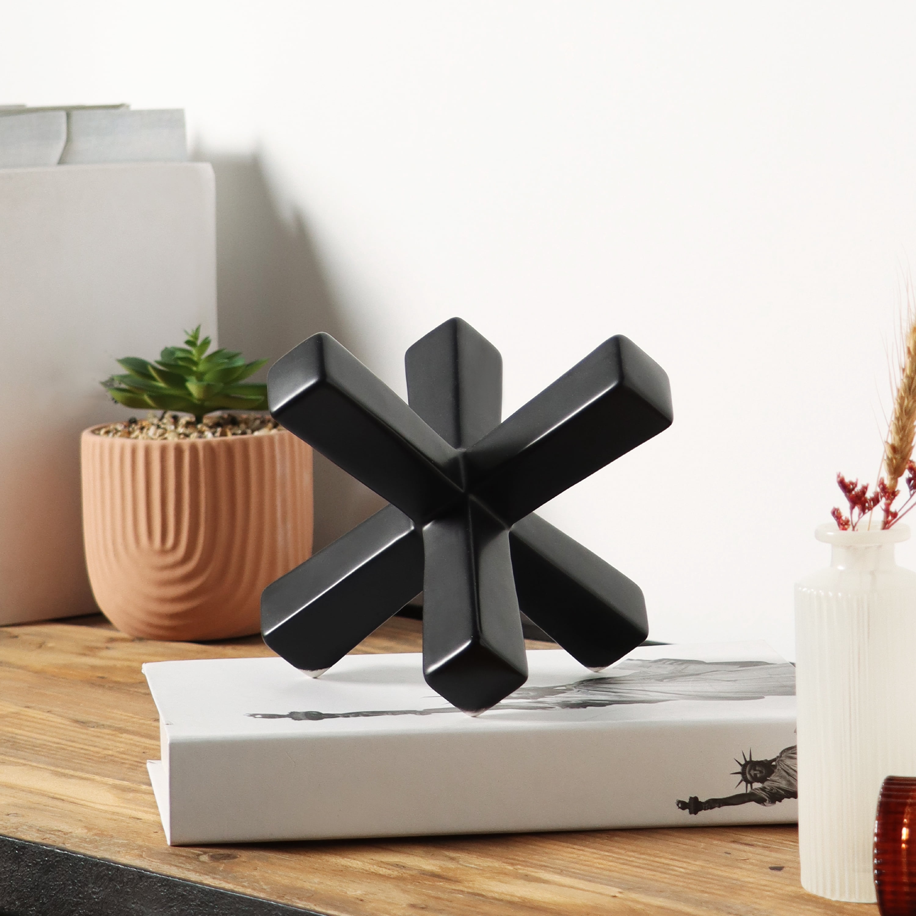 Home Decor Collection Sterling & Noble Home Black Ceramic Indoor Jack Shaped Tabletop Décor with Matte Finish