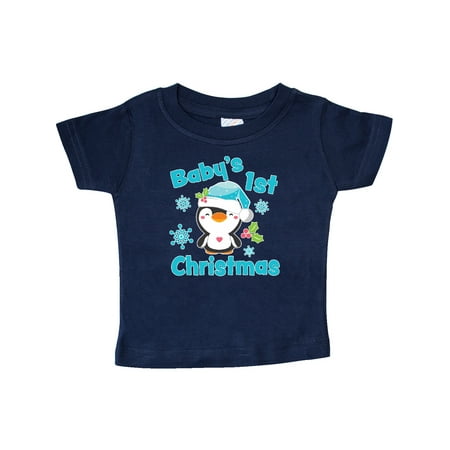 

Inktastic Baby s 1st Christmas with Cute Penguin and Snowflakes Gift Baby Boy or Baby Girl T-Shirt