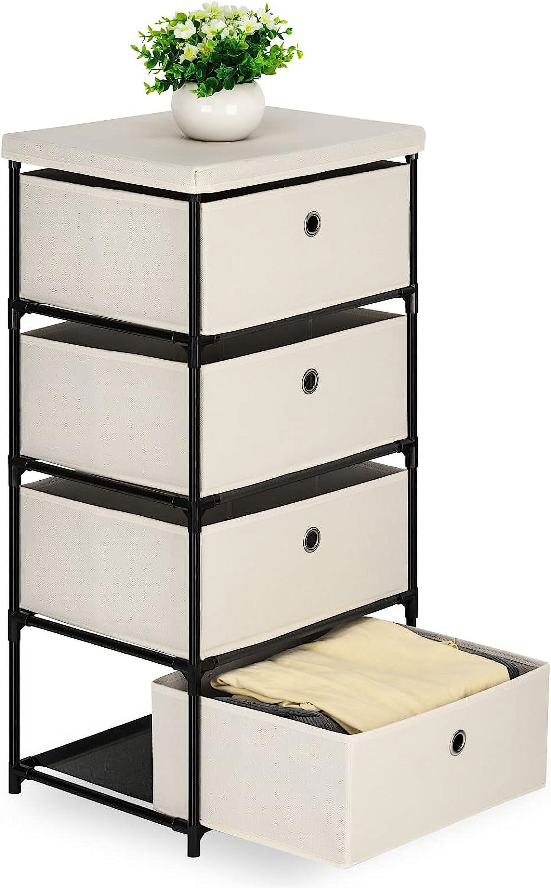 Fabric Storage Dresser 4 Drawers Storage Organizer, White